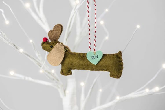 Personalised Rudolf Sausage Dog Christmas Tree Decoration Etsy