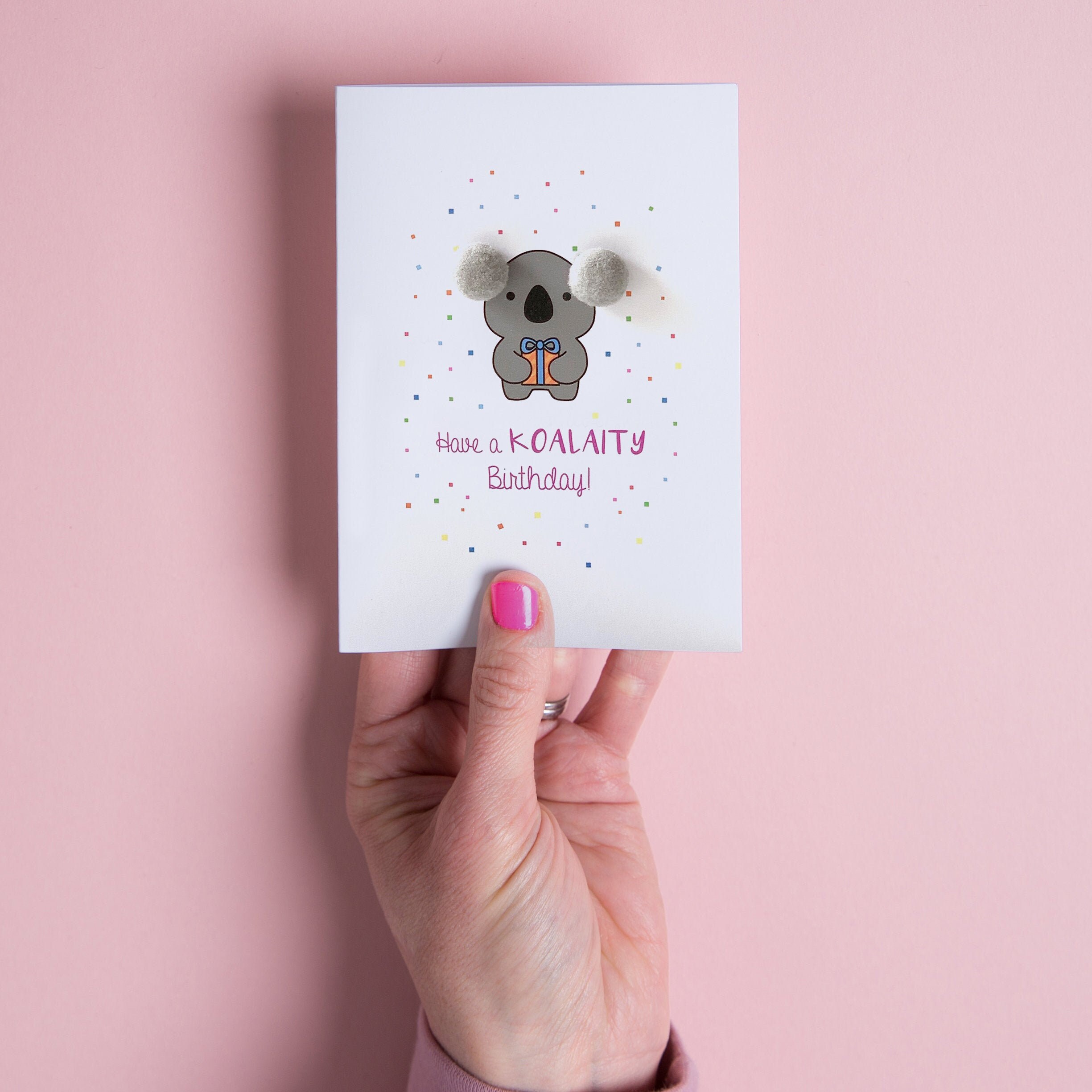 Koala Birthday Card with Pom Pom Ears