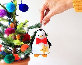 Penguin Christmas Tree Ornament with Personalised Tag