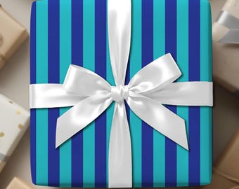 Blue & Cyan Stripe Wrapping Paper