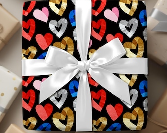 Valentine Wrapping Paper, Colorful Hearts Gift Wrap