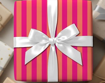 Hot Pink & Orange Stripe Wrapping Paper