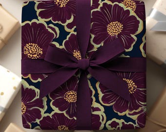 Maroon Floral Wrapping Paper, Colorful Gift Wrap