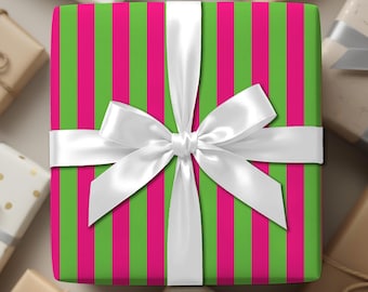 Hot Pink & Green Stripe Wrapping Paper