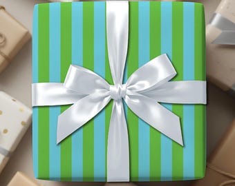 Cyan & Green Stripe Wrapping Paper