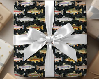 Vibrant Trout Fish Pattern Wrapping Paper, Fishing Gift Wrap
