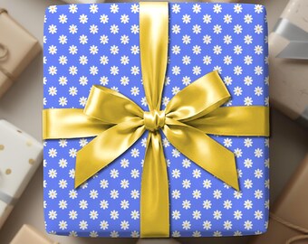 Daisies on Blue Floral Wrapping Paper