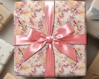 Cherry Blossom Watercolor Floral Wrapping Paper