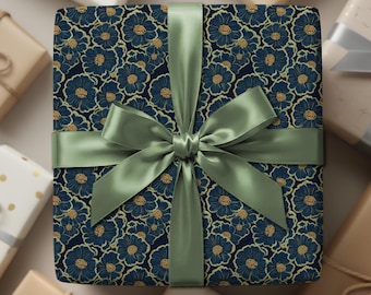 Navy Floral Pattern Wrapping Paper, Elegant Gift Wrap