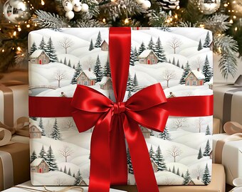 Snow Village Holiday Wrapping Paper Roll | Christmas Gift Wrap