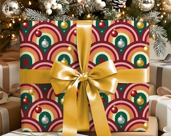 Retro Art Deco Holiday Wrapping Paper | Modern Ornament Christmas Wrap