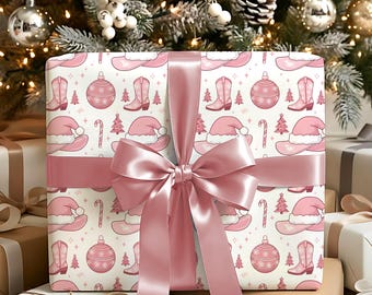 Cowgirl Coquette Santa Hat & Boots Holiday Wrapping Paper
