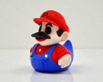 Retro op loodgieter geïnspireerde eend – rood en blauw 3D-geprint verzamelobject