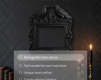 Gothic Raven Wall Frame | Matte Black Gothic Decor | Dark Academia Wall Art | 3D Printed Raven Frame | Occult Home Decor
