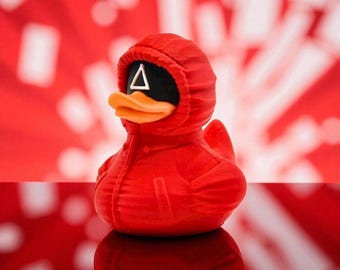 Octopus Games Guard Duck – Triangle Variant - Red Triangle Guard Duck – Hooded 3D Printed Figurine