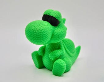 Knitted Green Green Dino Pal | 3D Printed Dinosaur Figure | Knit Texture Fan Made Collectible | Cute Dino Toy