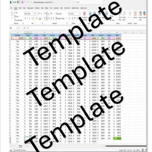 Può includere: Un modello di foglio di calcolo con dati in righe e colonne. Il documento include dati finanziari, con colonne per date, pagamenti, interessi e debiti. La parola "Template" è sovrapposta al documento.