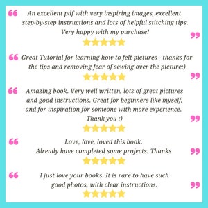 A text image to show several five star reviews of this tutorial.  An example is: Amazing book. Very well written, lots of great pictures and good instructions.  Great for beginners and for inspiration for someone with more experience. Five Stars
