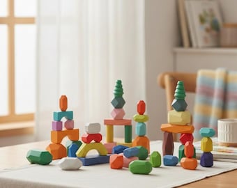 Montessori Wooden Rainbow Stacking Stones