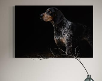 Blue Tick Coonhound en acción: Impresión artística de perro deportivo