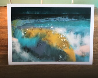 Weathering the storm - Greetings card - blue - landscape , space , breathing - art card - original greetings card - eco compostable