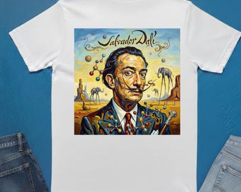 Camiseta con retrato de Salvador Dalí / Camiseta con estampado de arte surrealista en la espalda