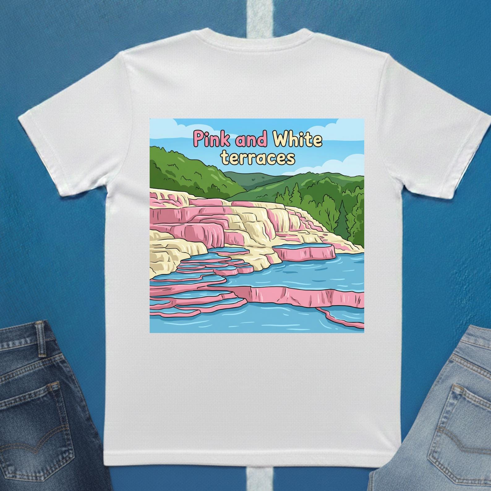 T-shirt rose et blanc Terraces | T-shirt paysager terrasse panoramique
