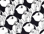 Hand printed paper, Puffin print giftwrap paper, in black and white for seaside decor scrapbooking paper or nature lover