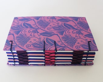 Mini journal, artists notebook, travel journal, handmade sketchbook with coptic stitching. A6 Floral notebook