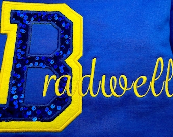 Felpa con paillettes ricamate personalizzate con il nome della scuola e il tuo nome