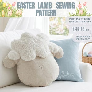 Naaipatroon voor een paaslammetje (PDF), naaiproject voor paasdecoratie, zelfgemaakt kussen met schaapje voor de babykamer, decoratie voor de kinderkamer, kraamcadeau, knuffel voor beginners