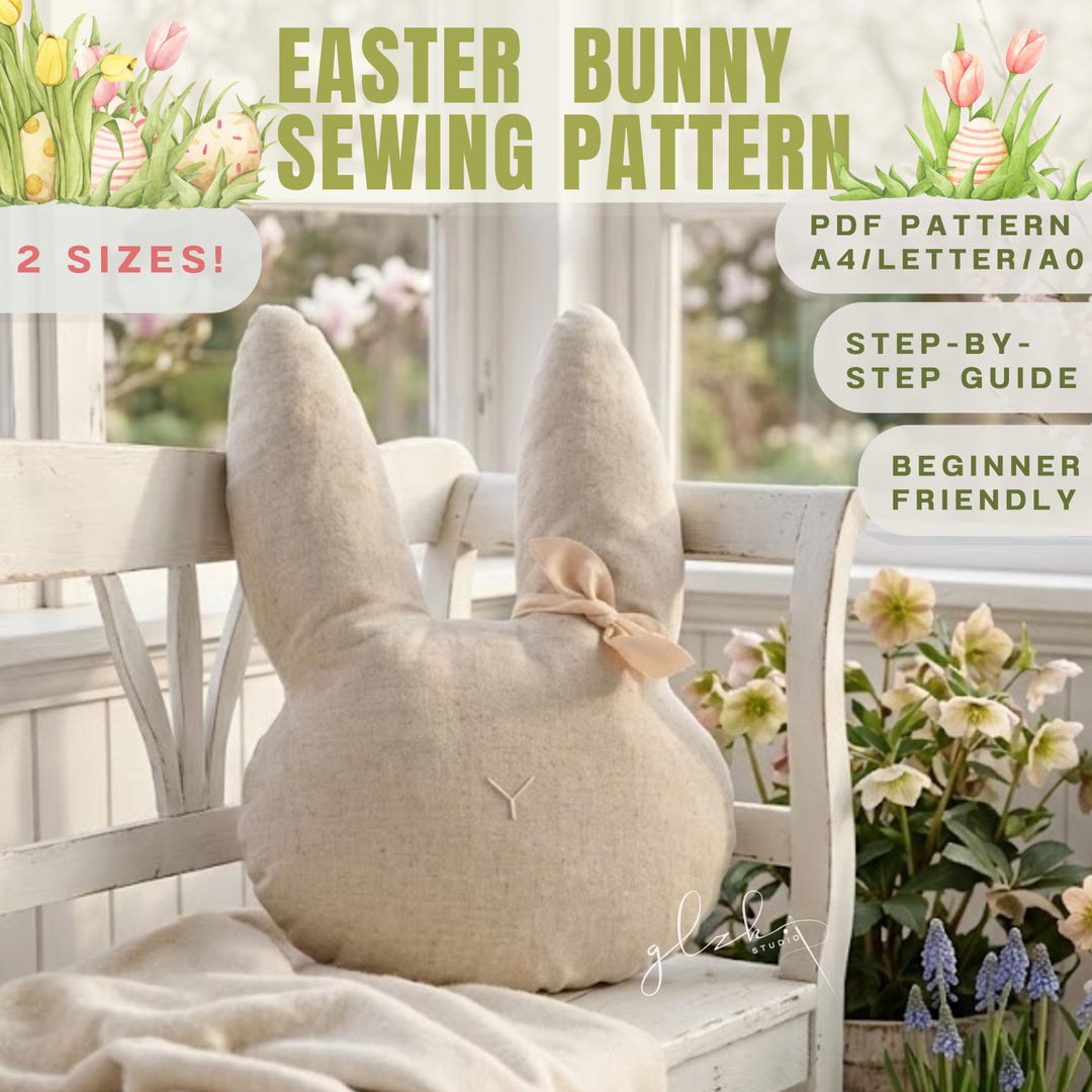 Easter Bunny Sewing Pattern PDF - Rabbit Nursery Pillow DIY, Plush Toy ...