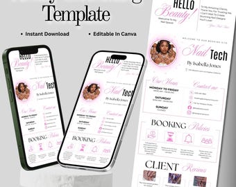 Editable Nail Tech Booking Template, Beauty Salon Website Kit (Canva Download)