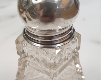 antique Birmingham silver 1921 small perfume bottle with glass base