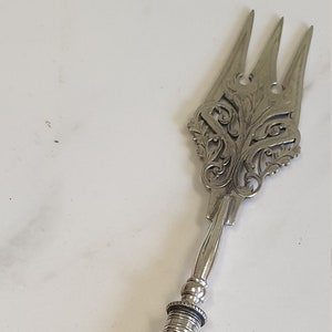 antique ornate silver plate natural handle salad serving fork