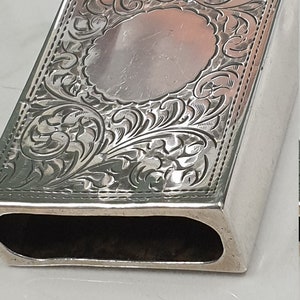 antique Birmingham silver 1925 large size desk top etched decoration match box case vesta