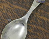 antique brass enamel top tea caddy spoon
