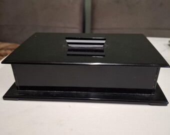 vintage art deco style 1950s luciet black plastic trinket desk top cigarette box
