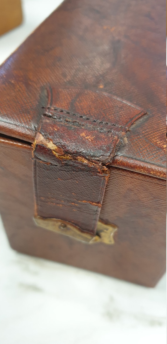 antique small brown leather jewellery box - image 4