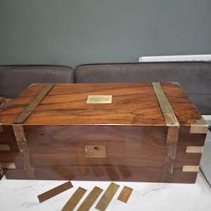 antique walnut veneer and brass writing box