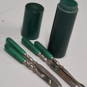 vintage green cellulose plastic vanity manicure set