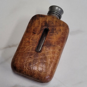 antique brown leather small size hip flask