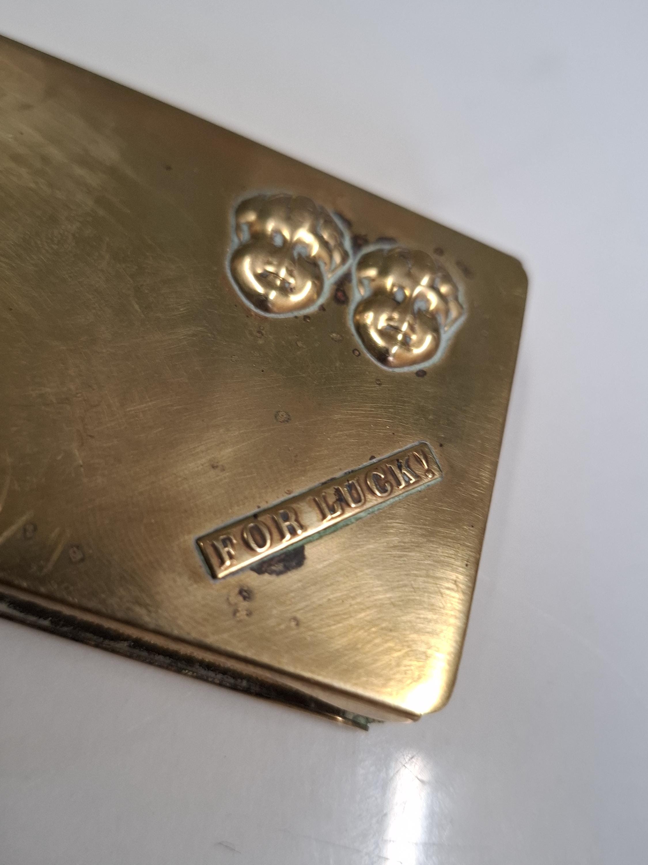 vintage brass good luck military match box case