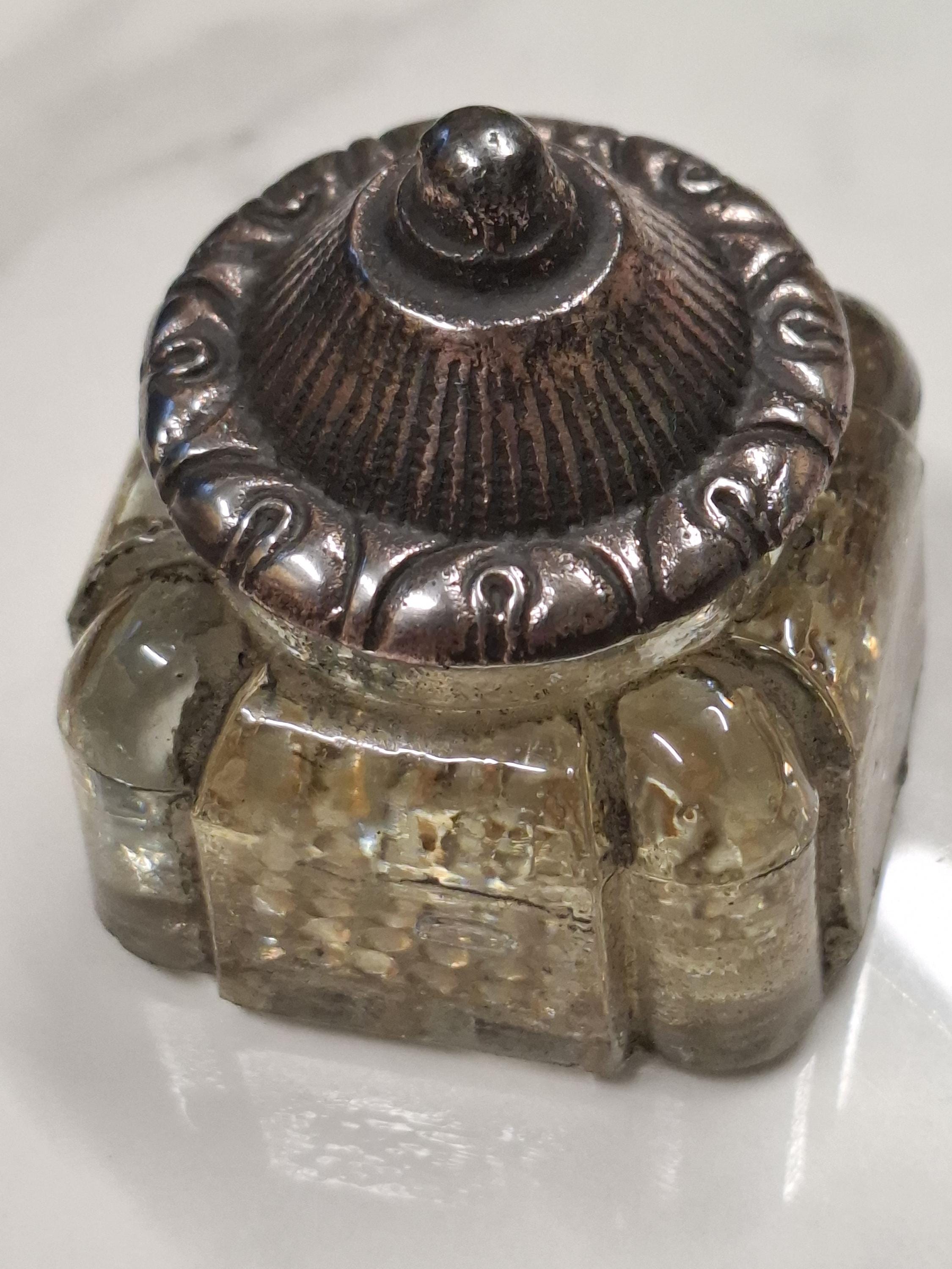 Antique English Sterling Silver & Glass Inkwell 5 Hallmarks 1.5