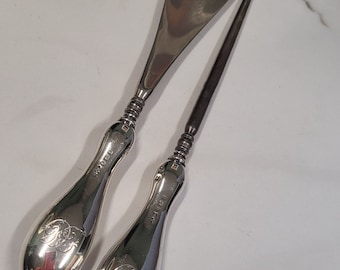 antique Birmingham silver 1908 shoehorn and button hook