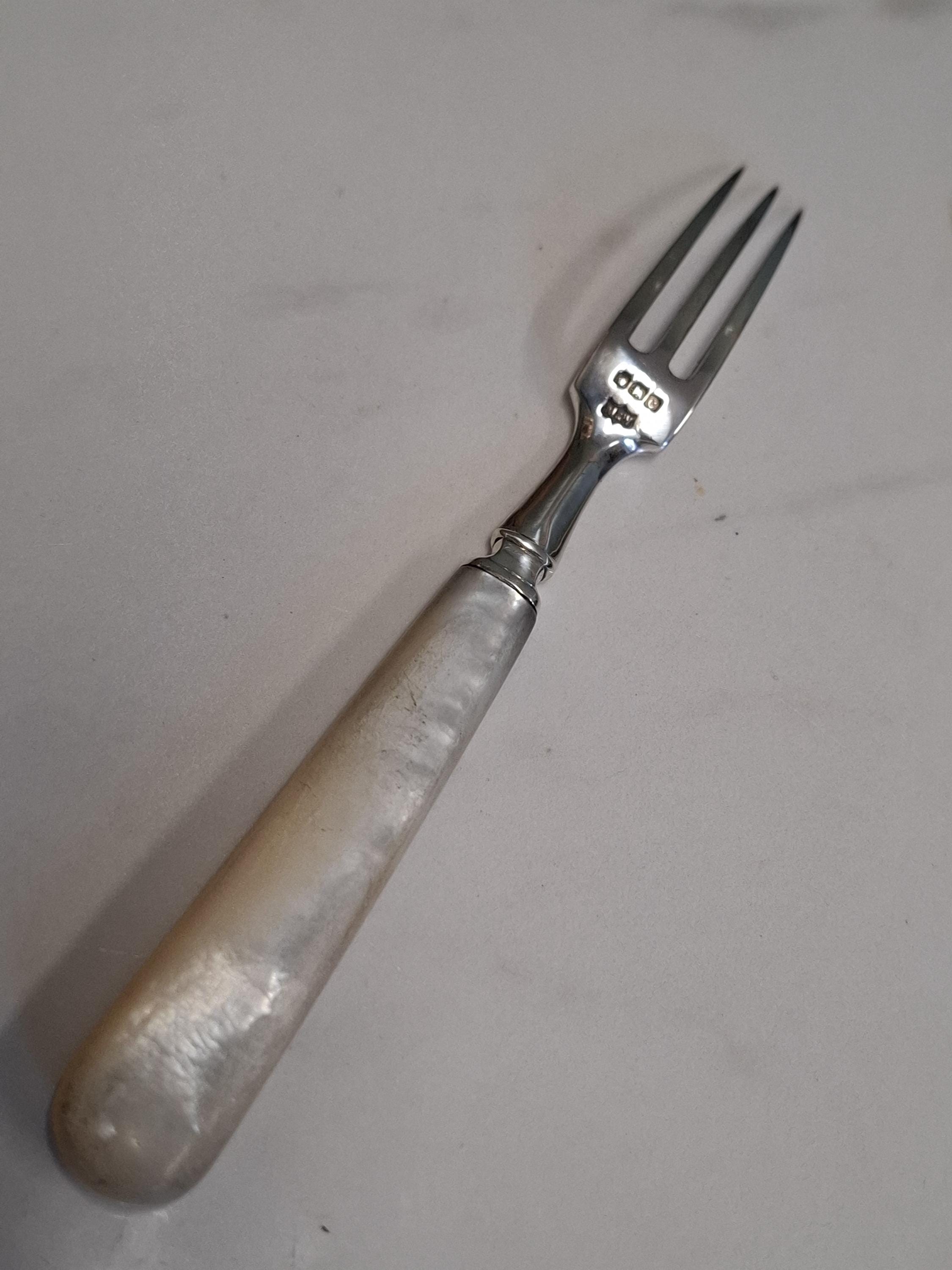 フォークアンティークスターリングシルバー純銀とマザーオブパール アンティーク シェフィールド シルバー 1920 マザーオブパール
