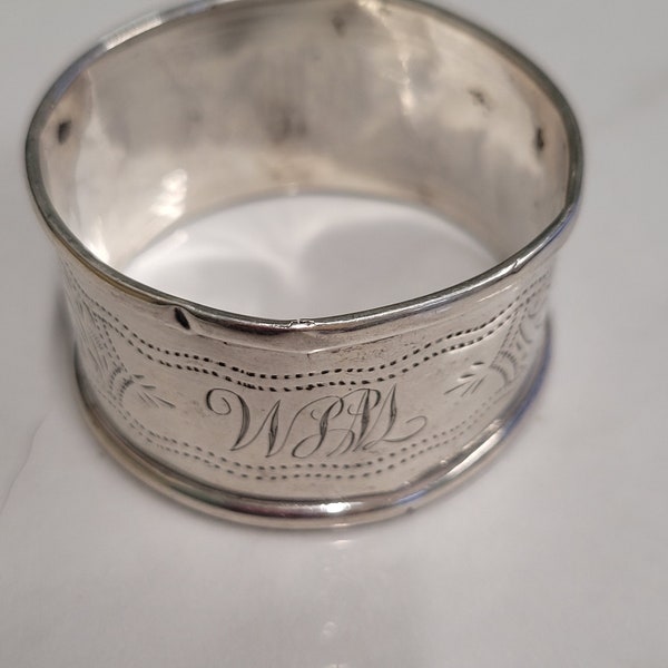 antique Birmingham silver etched napkin ring