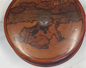 antique hand painted frog decoration round wood patch r trinket box