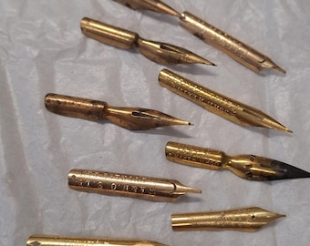 antique 10 x assorted fine quality brass dip pen nibs