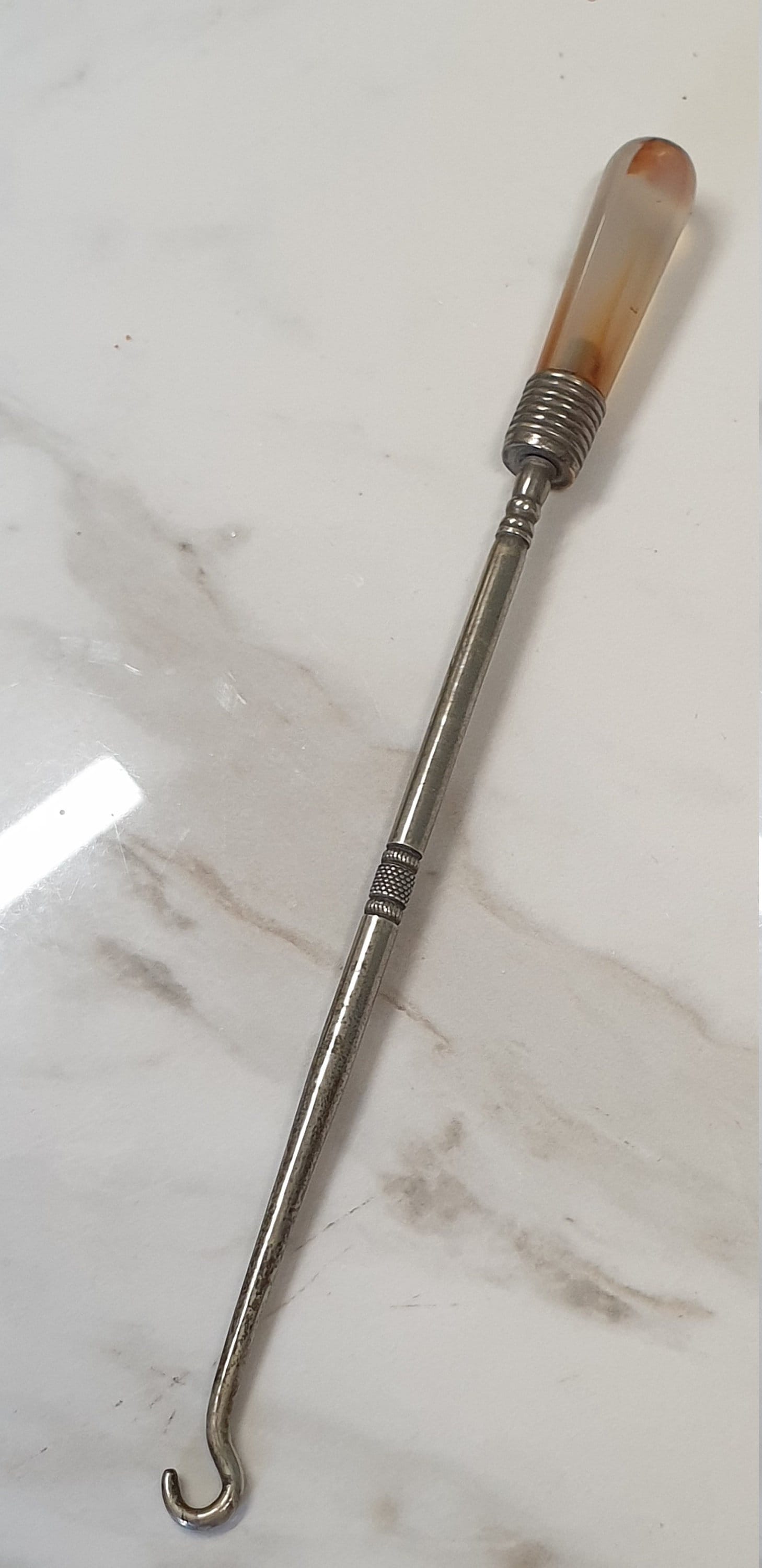 antique pain agate handle button hook